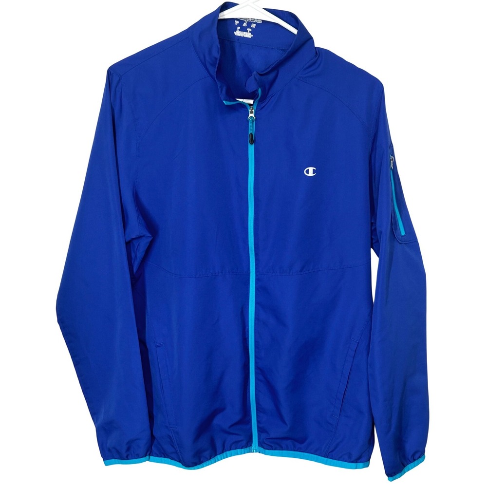 Champion Bright Blue Zip Up Track Jacket Elastic Waist Arm Pocket Women's Size M
